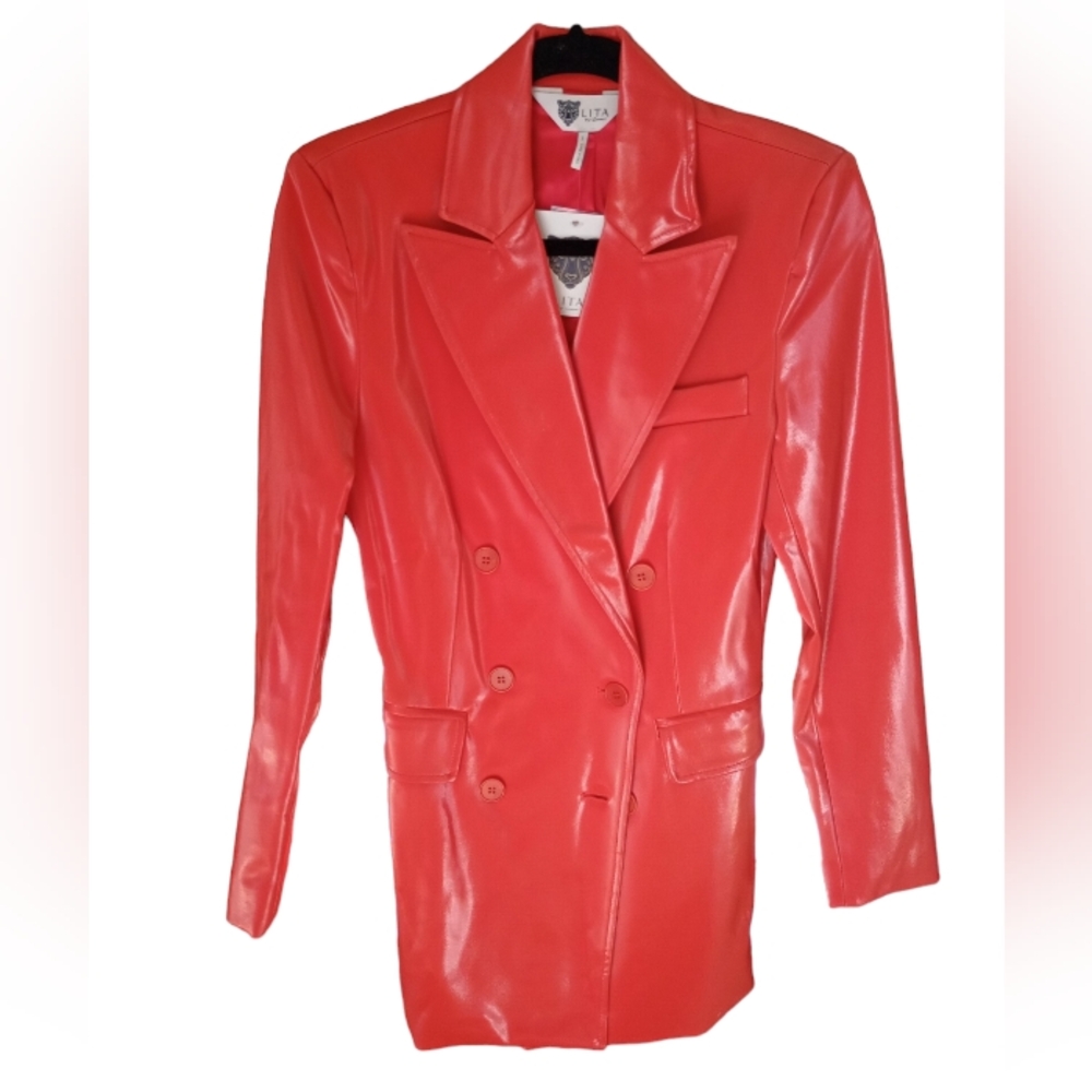 NWT LITA BY CIARA  REVOLVE Red Shiny Glazed Button Blazer Jacket Size Small